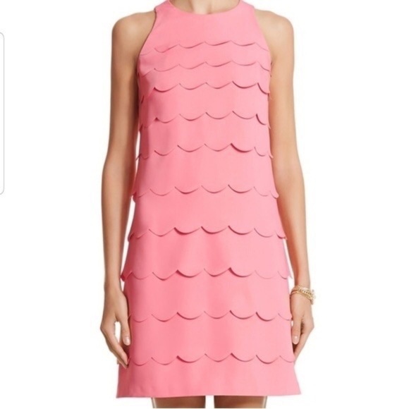 WHITE HOUSE BLACK MARKET (4) Pink scalloped tiers dress - Picture 8 of 9